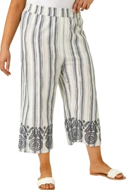 Trousers>Roman Black Curve Cropped Broderie Trousers