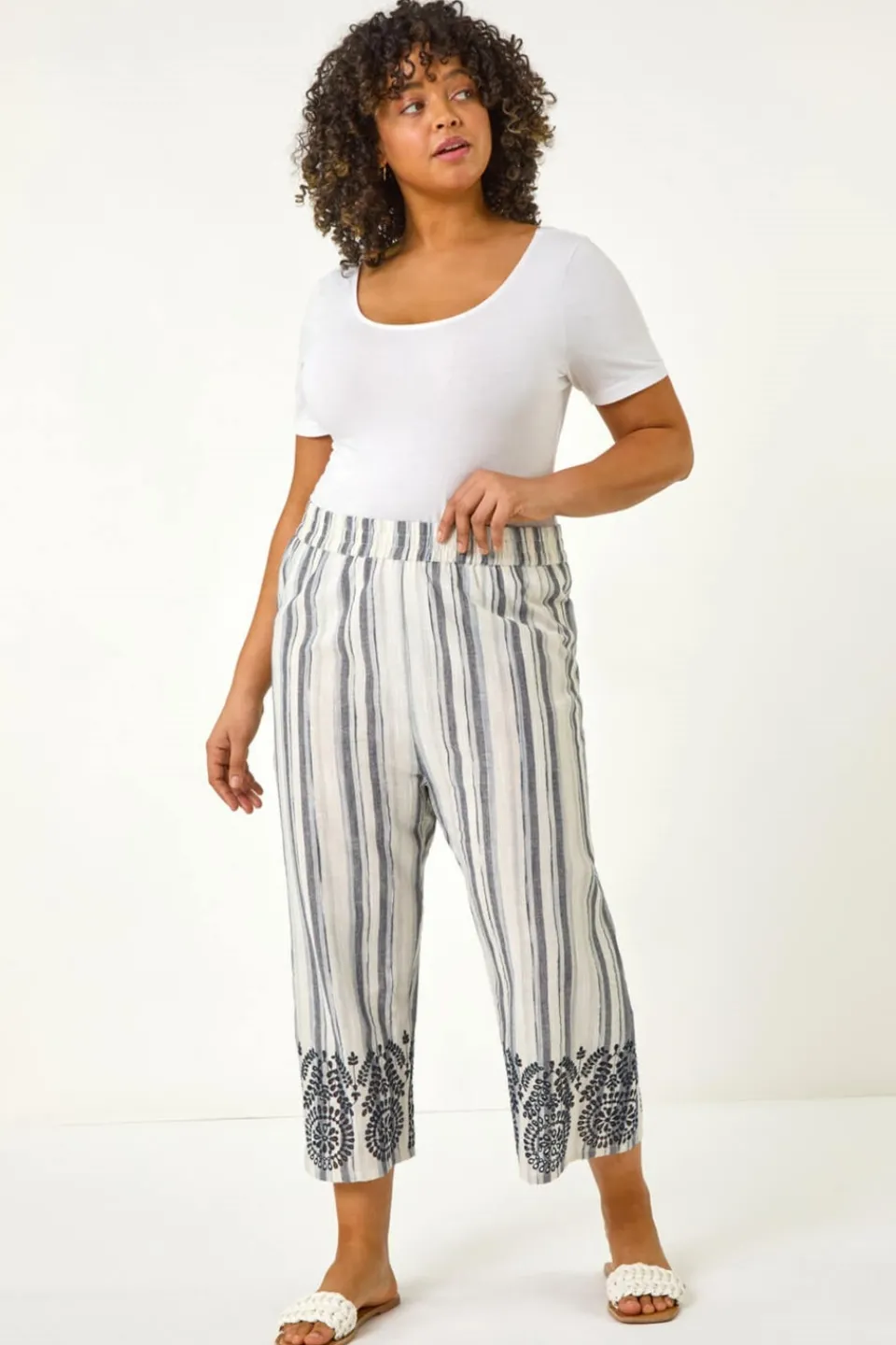 Trousers>Roman Black Curve Cropped Broderie Trousers