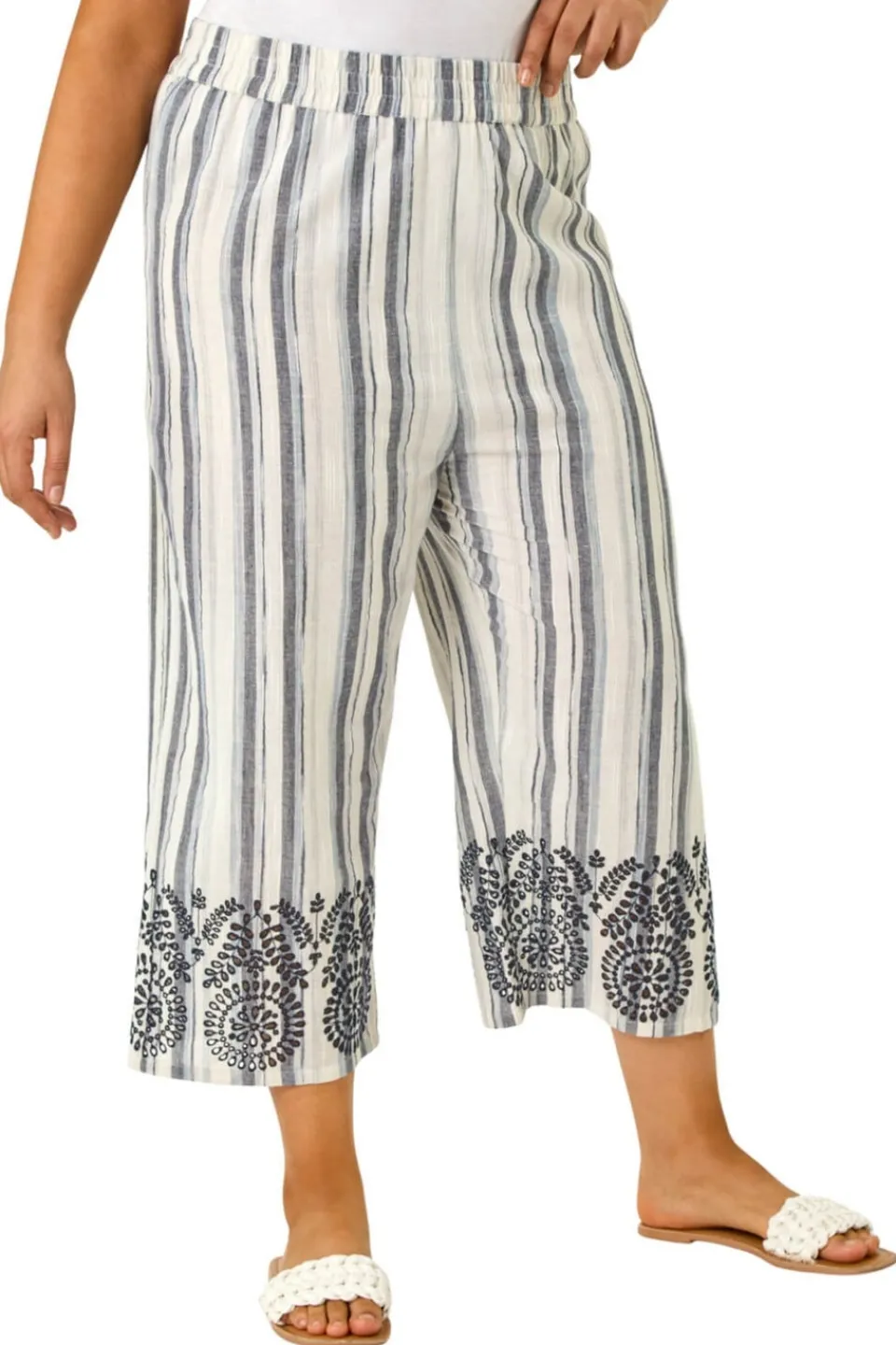 Trousers>Roman Black Curve Cropped Broderie Trousers