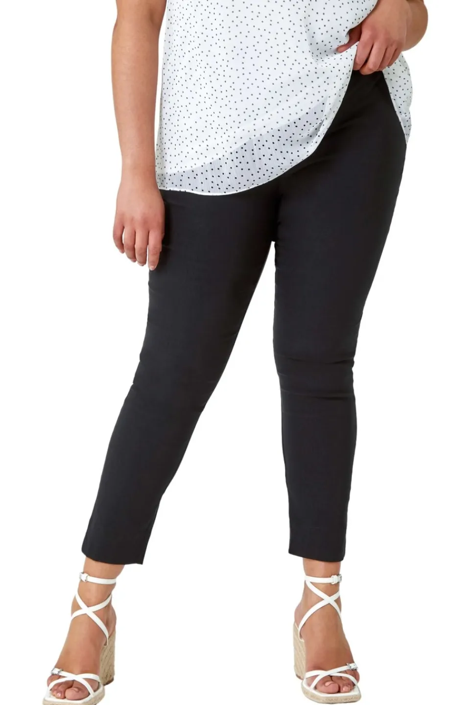 Trousers>Roman Black Curve Elastic Waist Full Length Trousers Black1941Saddle