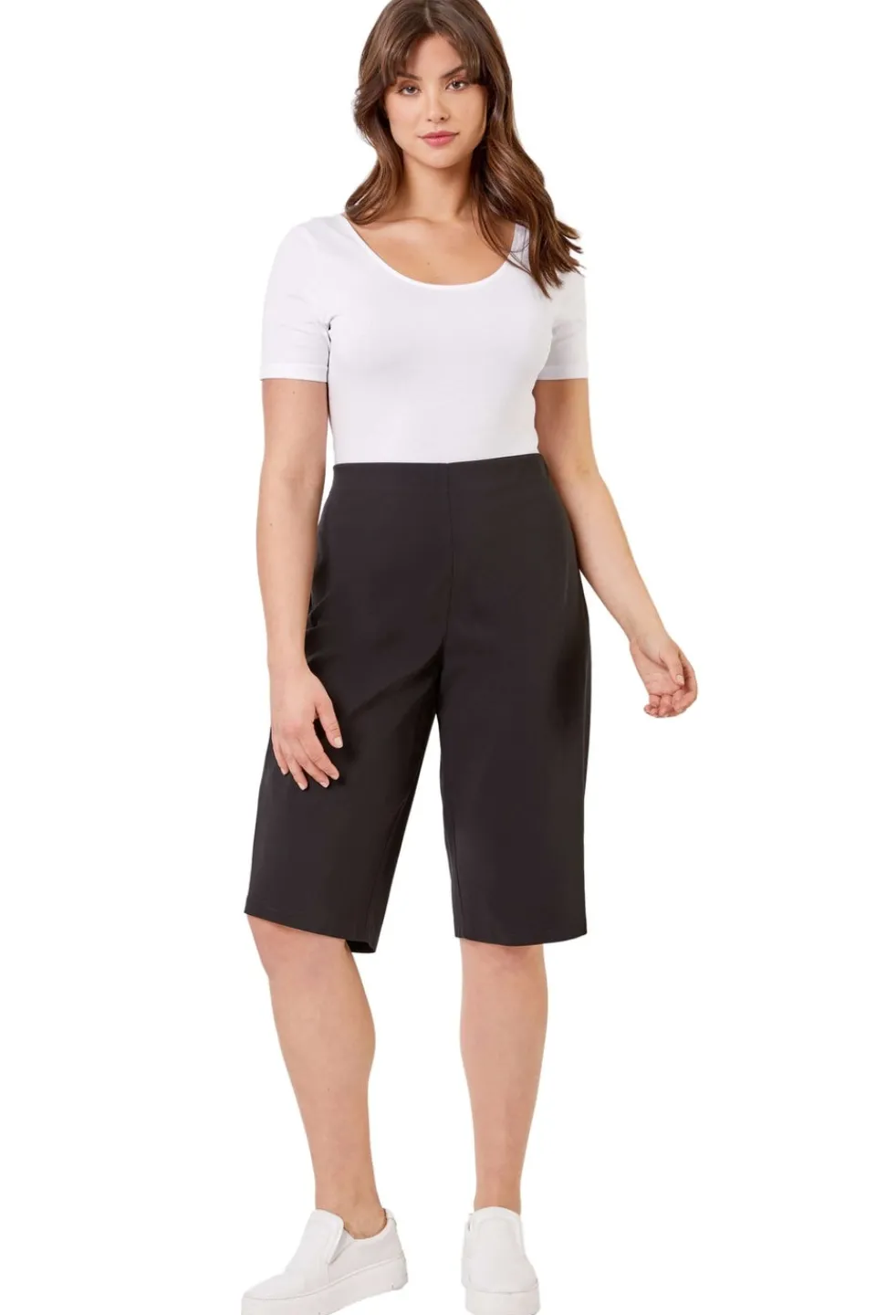 Shorts>Roman Curve Knee Length Elastic Waist Shorts Black