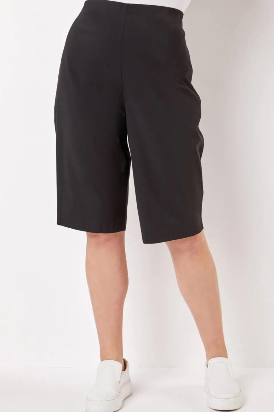 Shorts>Roman Curve Knee Length Elastic Waist Shorts Black