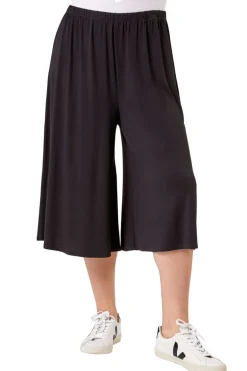Trousers>Roman Black Curve Plain Elastic Waist Culotte Trousers