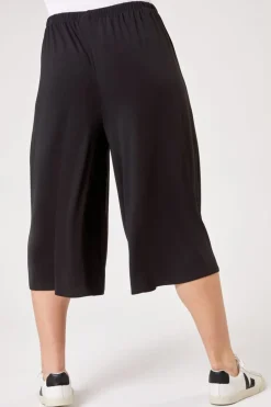 Trousers>Roman Black Curve Plain Elastic Waist Culotte Trousers