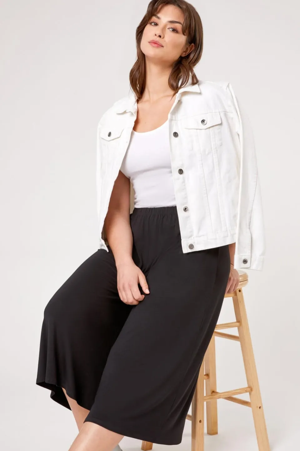 Trousers>Roman Black Curve Plain Elastic Waist Culotte Trousers