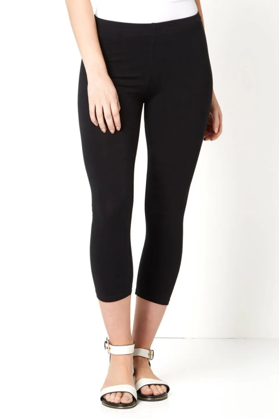 Jeans & Jeggings>Roman Curve Plain Elastic Waist Cropped Leggings Black