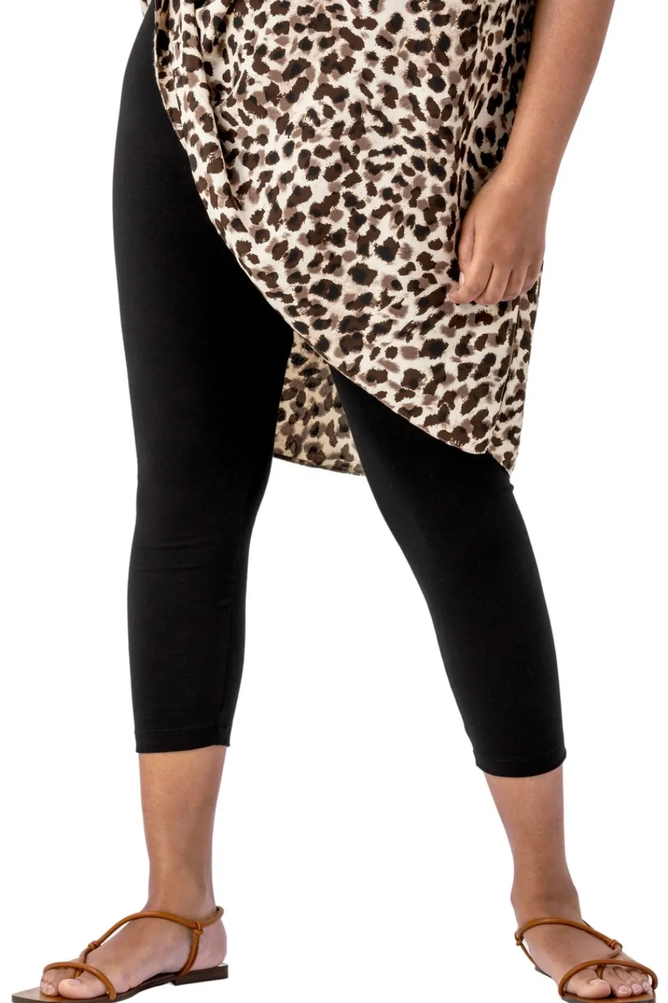 Jeans & Jeggings>Roman Curve Plain Elastic Waist Cropped Leggings Black