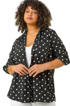 Tops>Roman Black Curve Spot Print Button Shirt