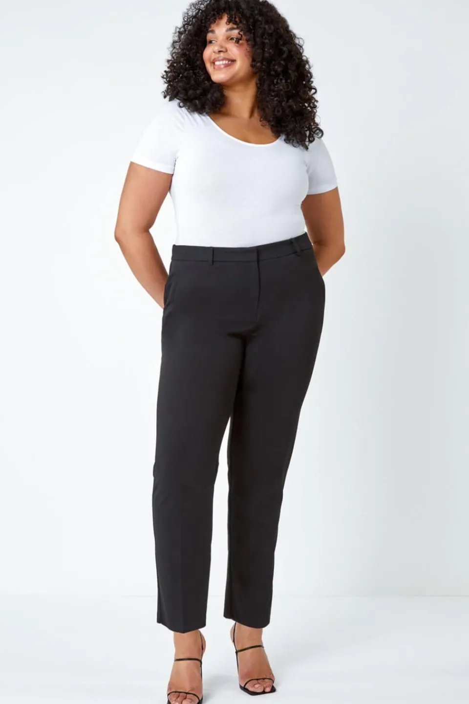 Trousers>Roman Black Curve Straight Smart Trousers