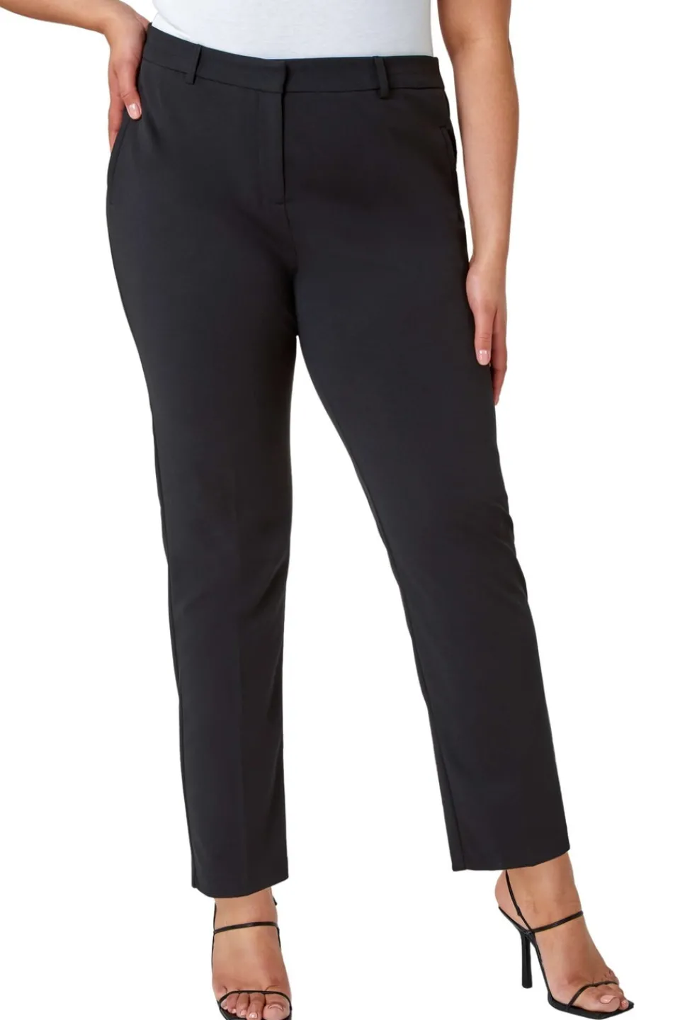 Trousers>Roman Black Curve Straight Smart Trousers