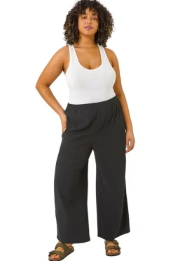 Trousers>Roman Black Curve Textured Stretch Trouser