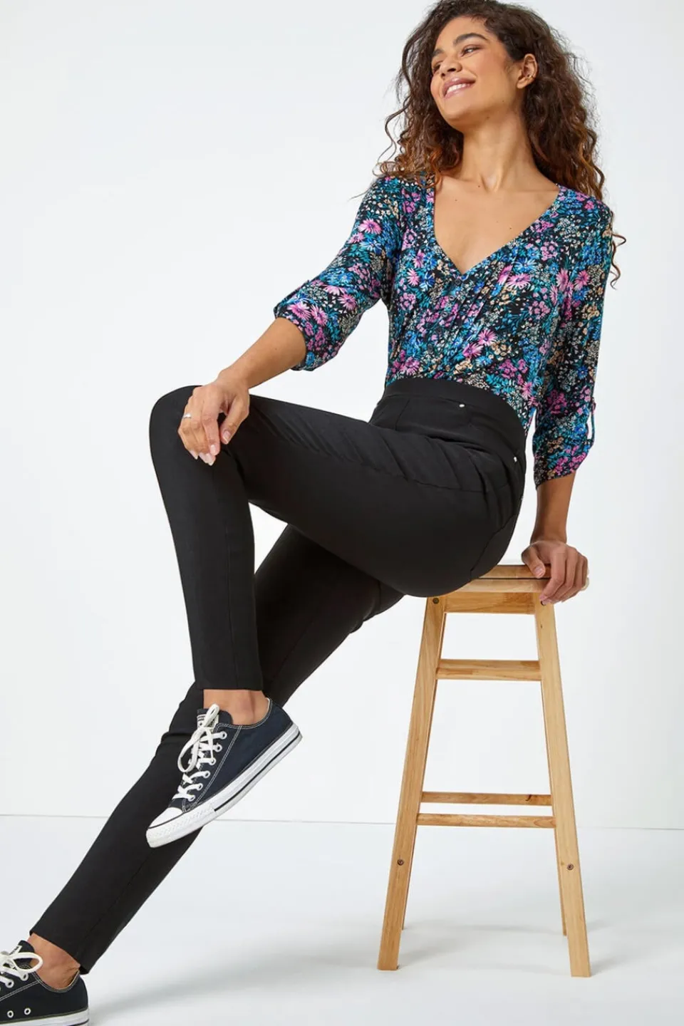 Jeans & Jeggings>Roman Elastic Waist Stretch Jean Trouser Black
