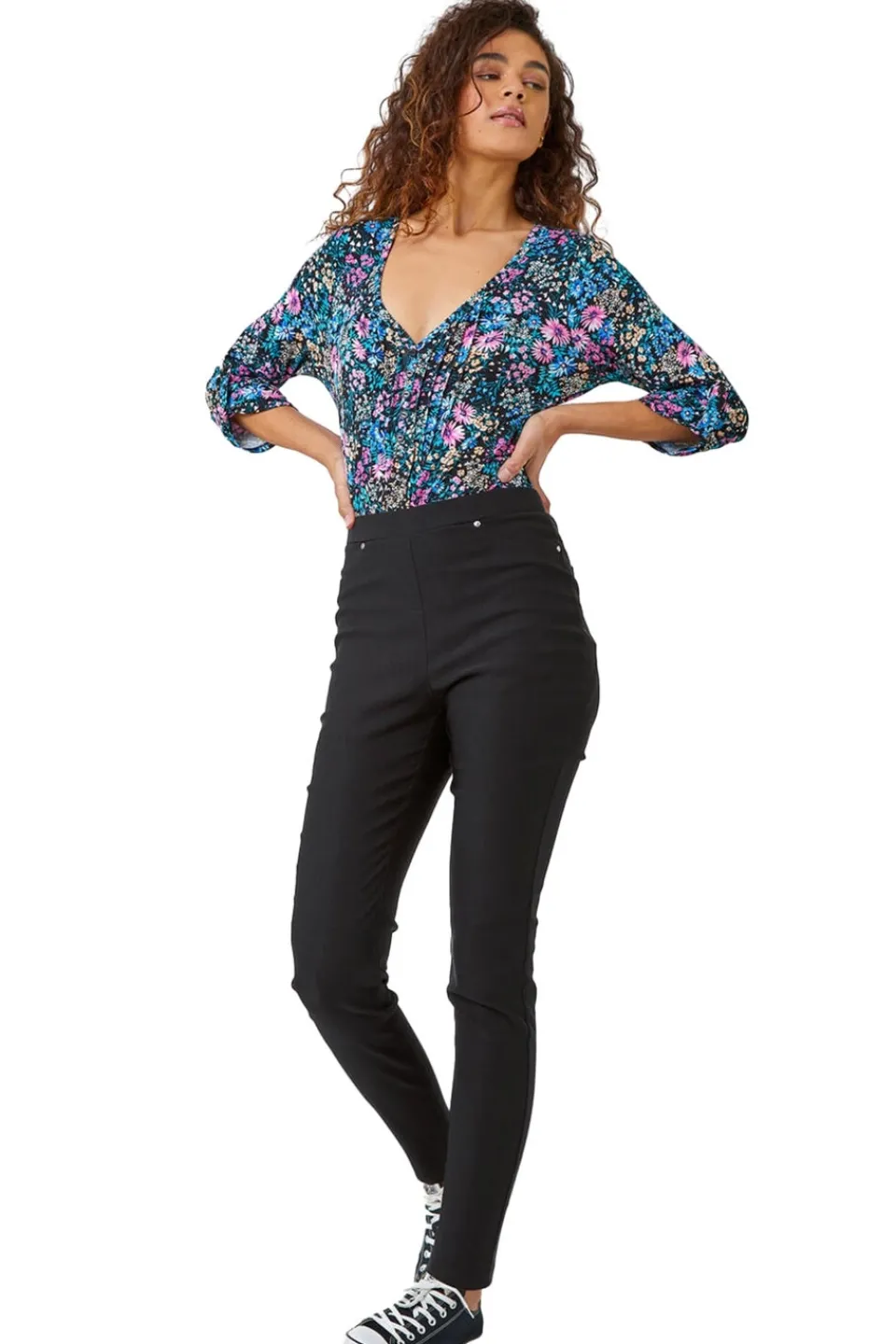 Jeans & Jeggings>Roman Elastic Waist Stretch Jean Trouser Black