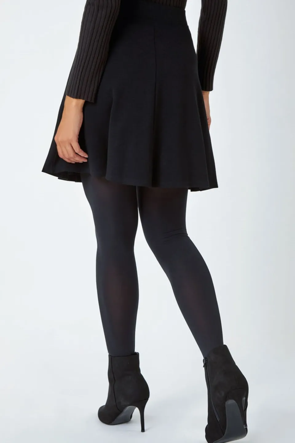 Skirts>Roman Black Elastic Waist Stretch A Line Skater Skirt