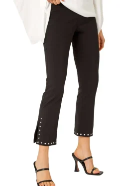 Trousers>Roman Black Elastic Waist Stud Detail Cropped Trouser