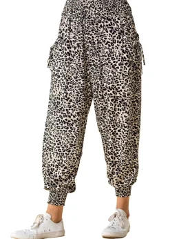 Trousers>Roman Black Elastic Waist Animal Hareem Lounge Pants