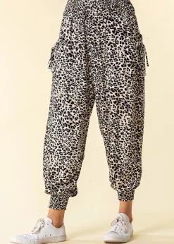 Trousers>Roman Black Elastic Waist Animal Hareem Lounge Pants