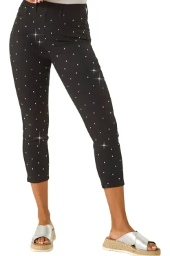 Leggings>Roman Black Embellished Cropped Stretch Jeggings