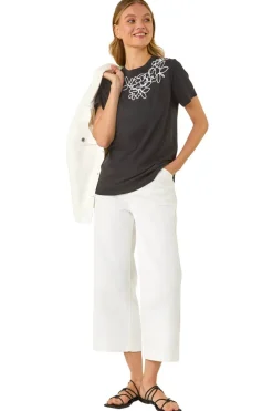 T-Shirts>Roman Black Embroidered Stretch T-Shirt