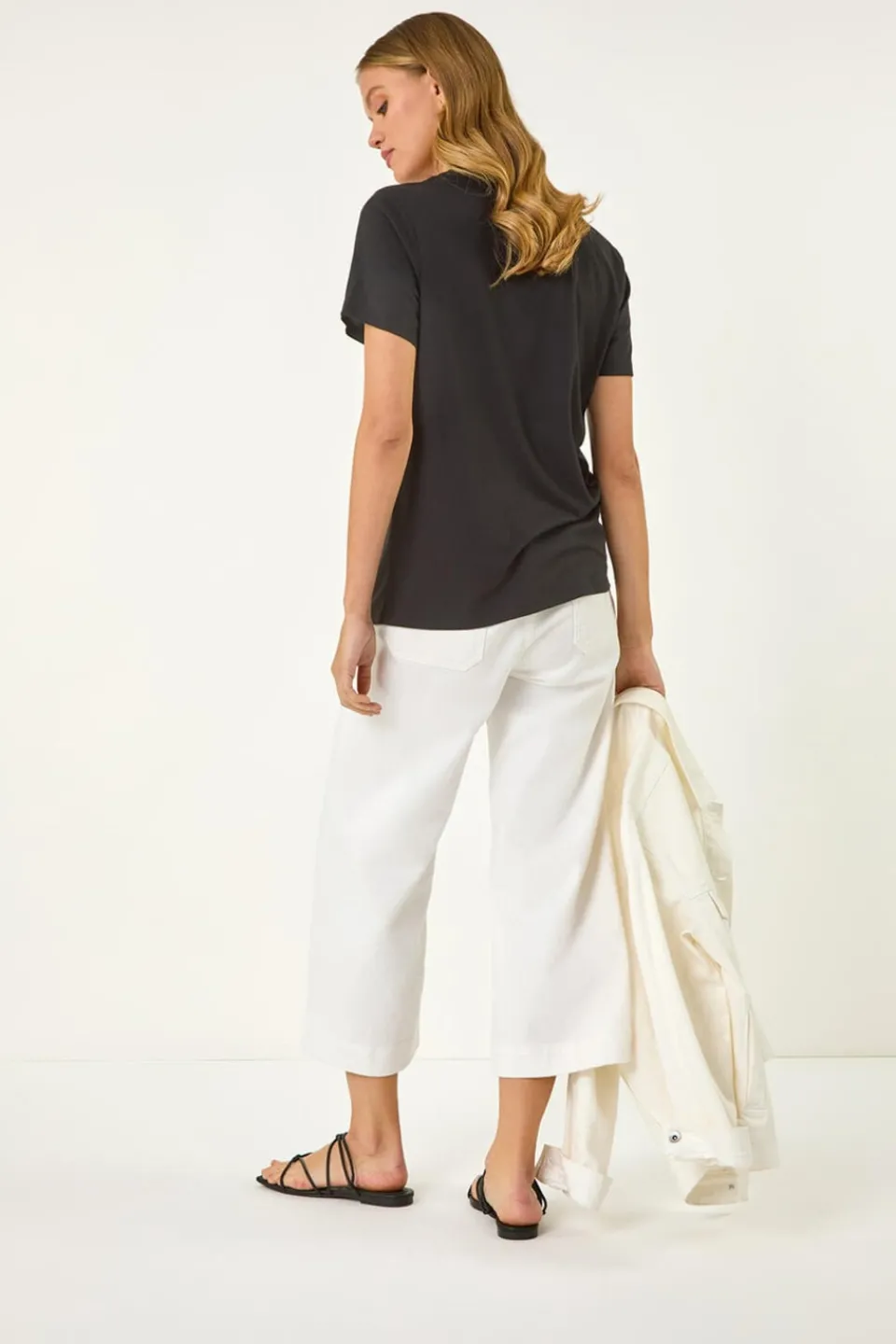 T-Shirts>Roman Black Embroidered Stretch T-Shirt