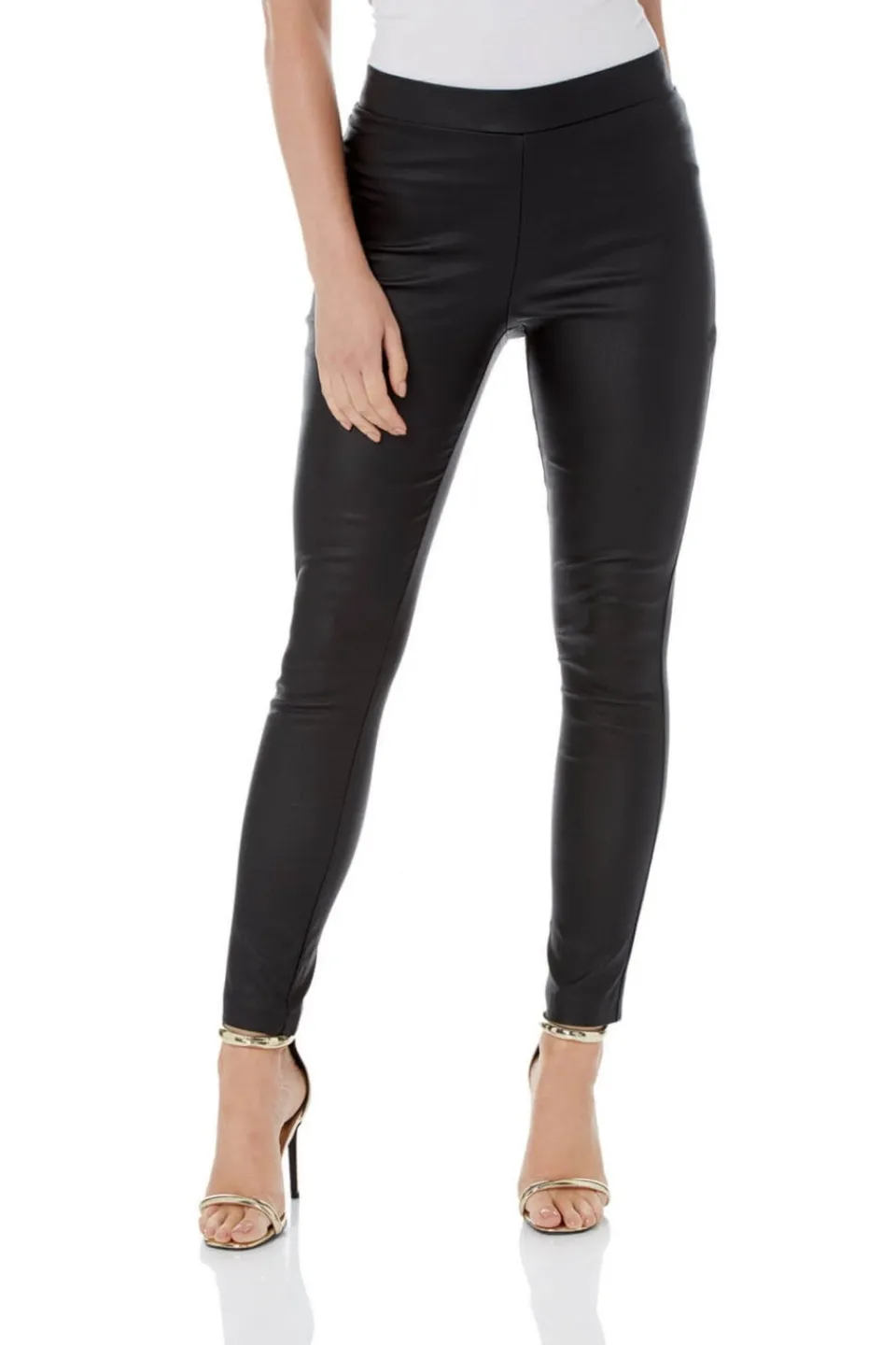 Trousers>Roman Faux Leather Pull On Elastic Waist Trousers Black