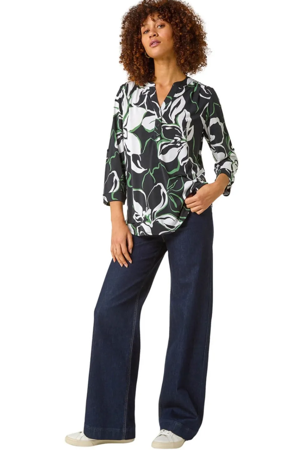 Tops>Roman Black Floral Textured Print Shirt
