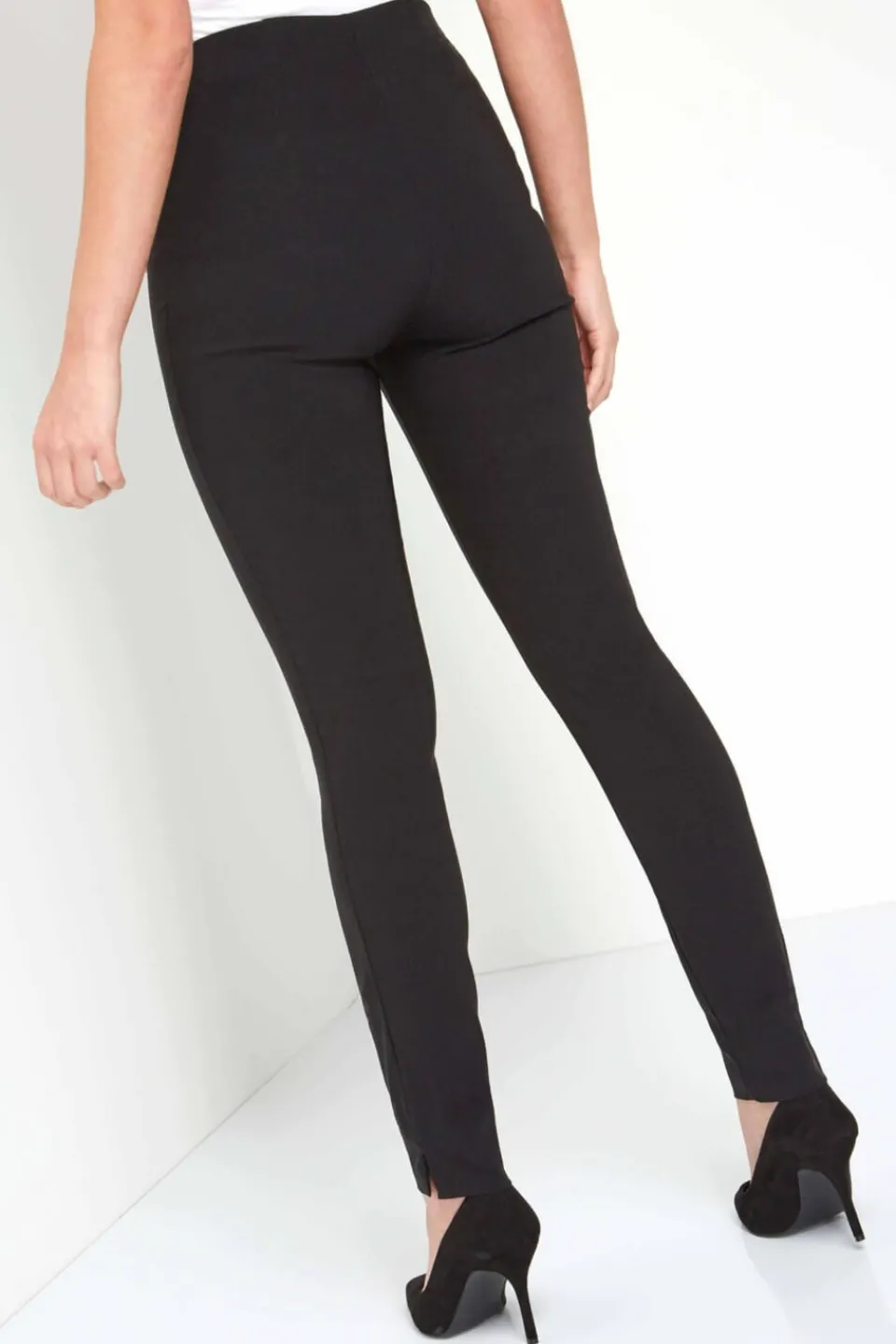 Trousers>Roman Full Length Elastic Waist Stretch Trousers Black