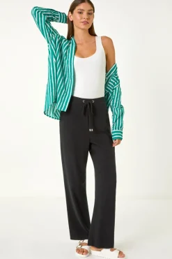 Trousers>Roman Black Full Length Linen Trousers