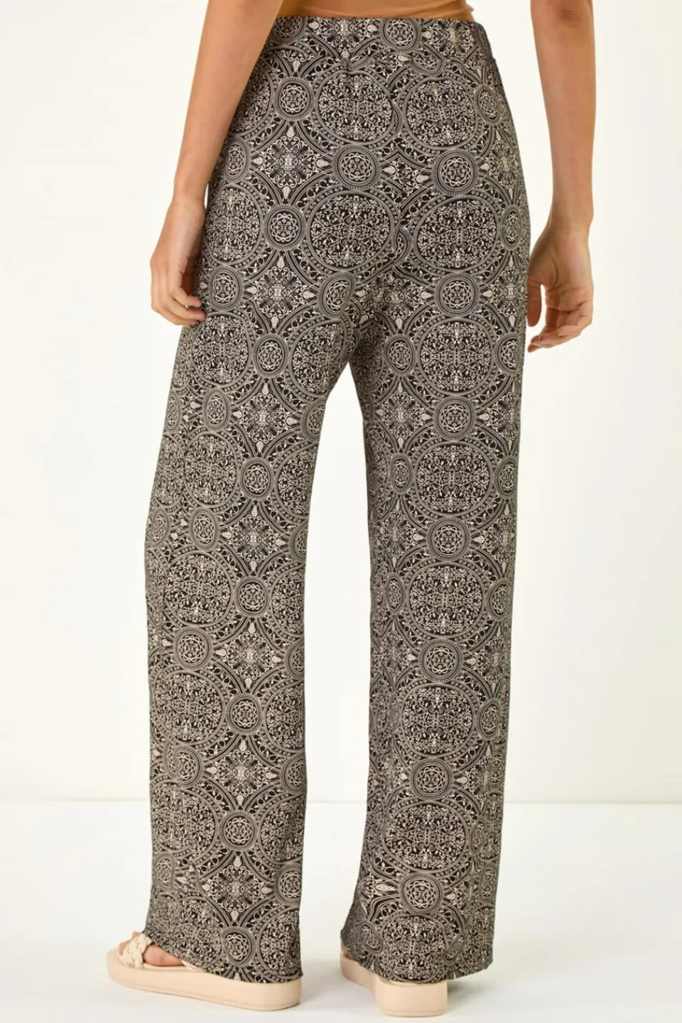 Trousers>Roman Black Geometric Floral Stretch Trousers