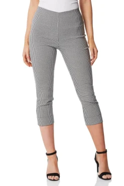 Trousers>Roman Black Gingham Elastic Waist Stretch Cropped Trouser