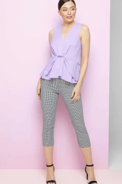 Trousers>Roman Black Gingham Elastic Waist Stretch Cropped Trouser