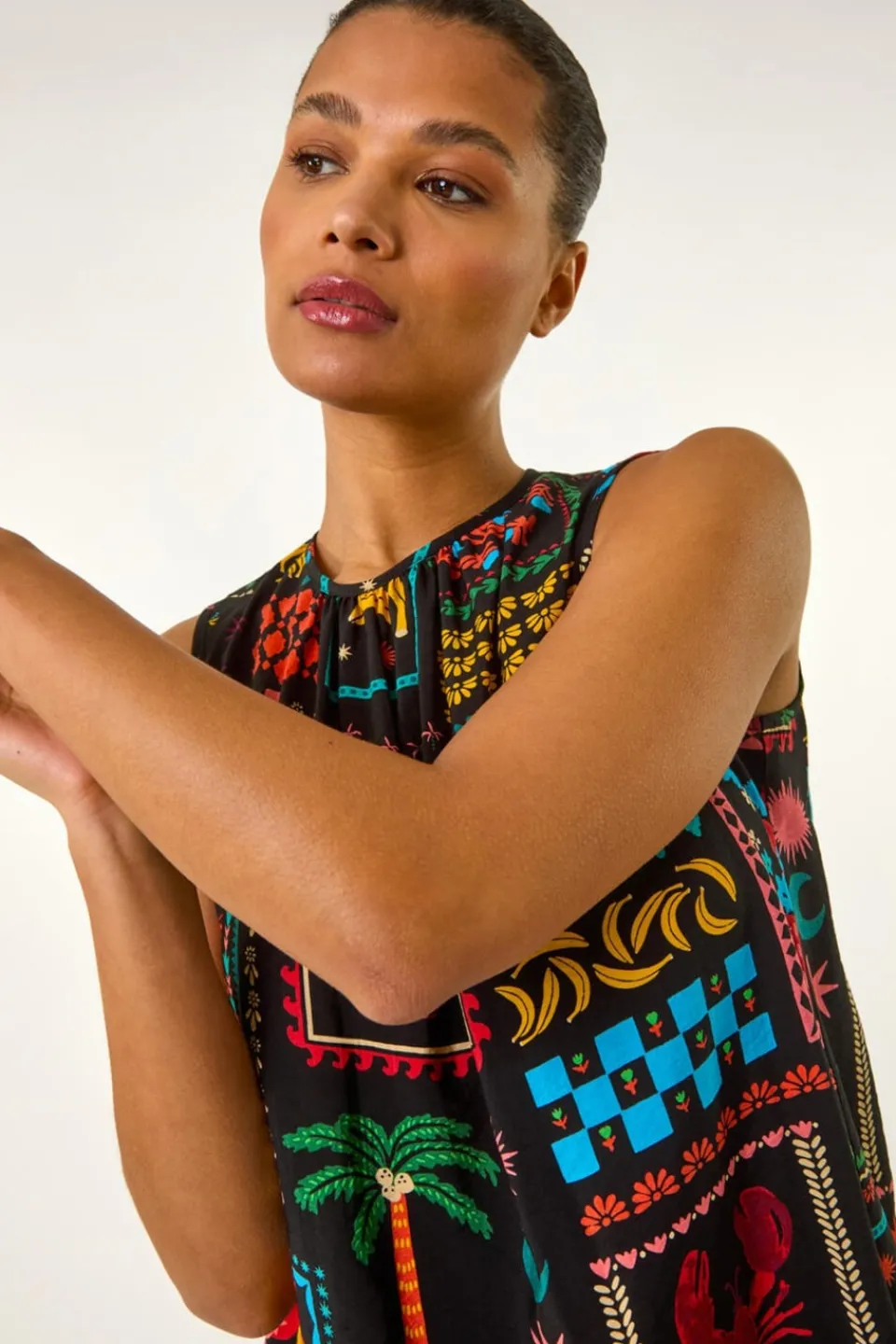 Tops>Roman Black Holiday Print Vest Top