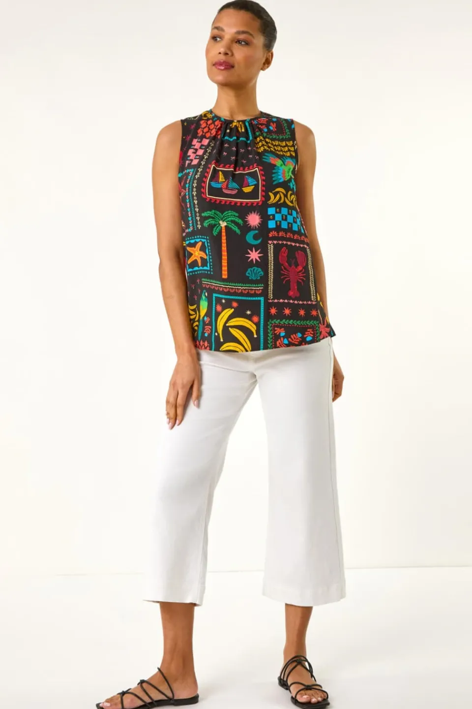 Tops>Roman Black Holiday Print Vest Top