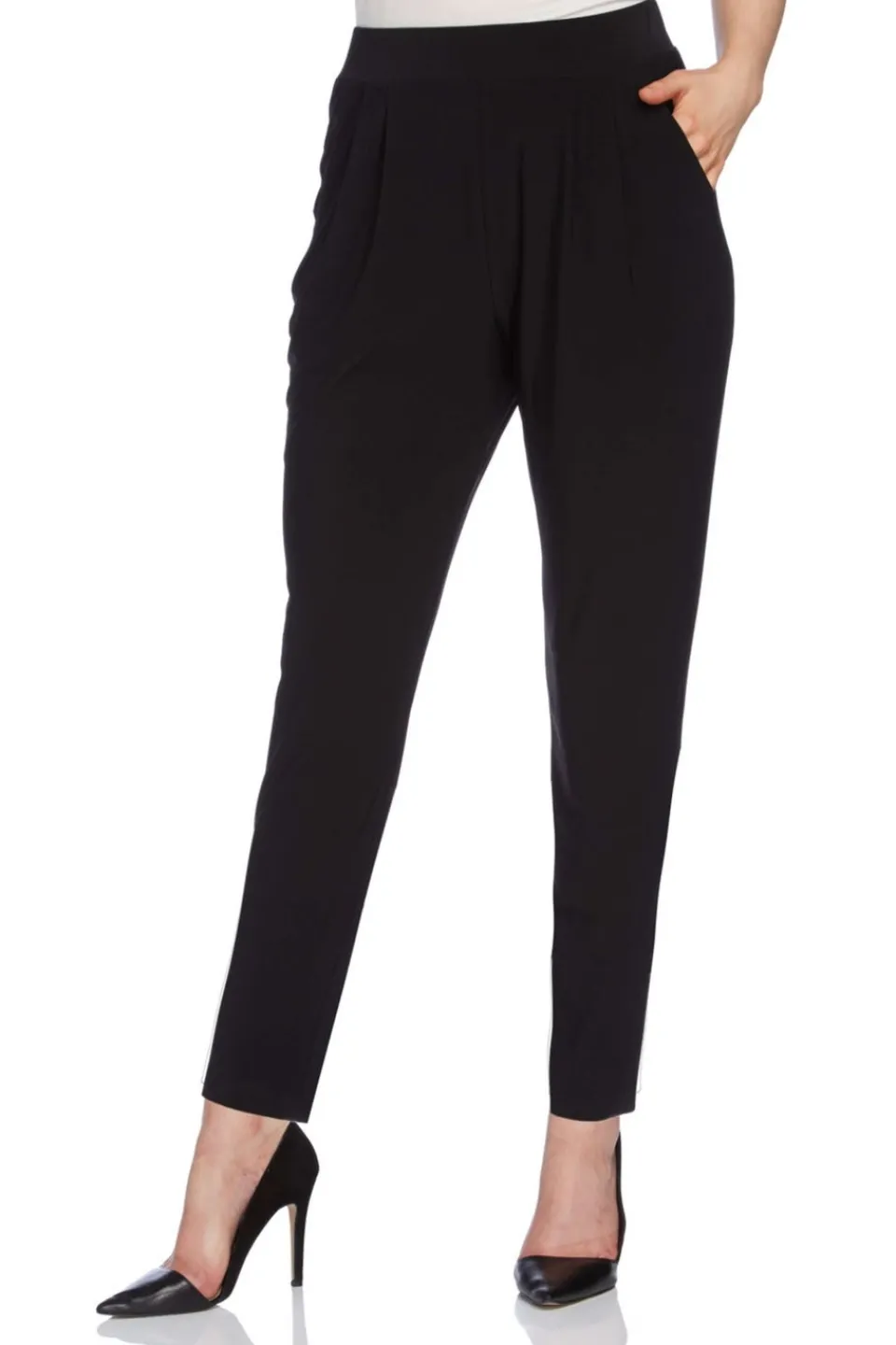 Trousers>Roman Jersey Stretch Elastic Waist Harem Trousers Black