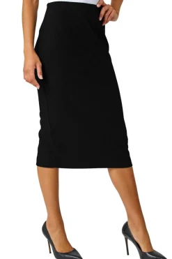 Skirts>Roman Black Jersey Textured Elastic Waist Pencil Skirt
