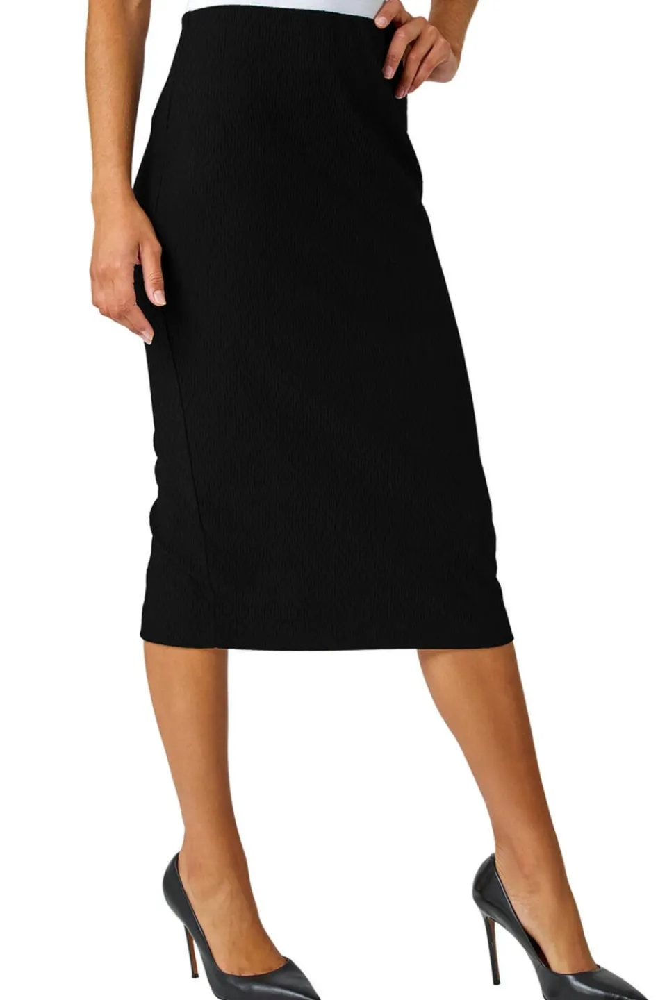 Skirts>Roman Black Jersey Textured Elastic Waist Pencil Skirt