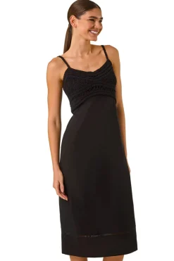 Dresses>Roman Black Lace Panel Strappy Midi Dress