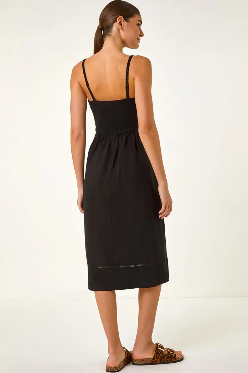 Dresses>Roman Black Lace Panel Strappy Midi Dress