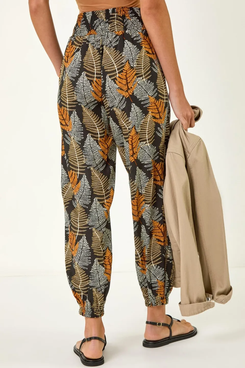 Trousers>Roman Black Leaf Tie Waist Trousers