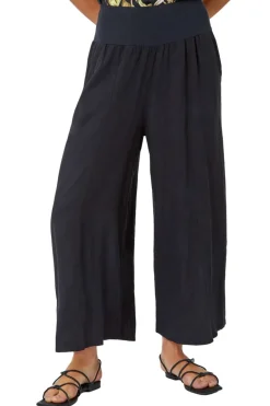 Trousers>Roman Linen Blend Stretch Waist Culottes Black