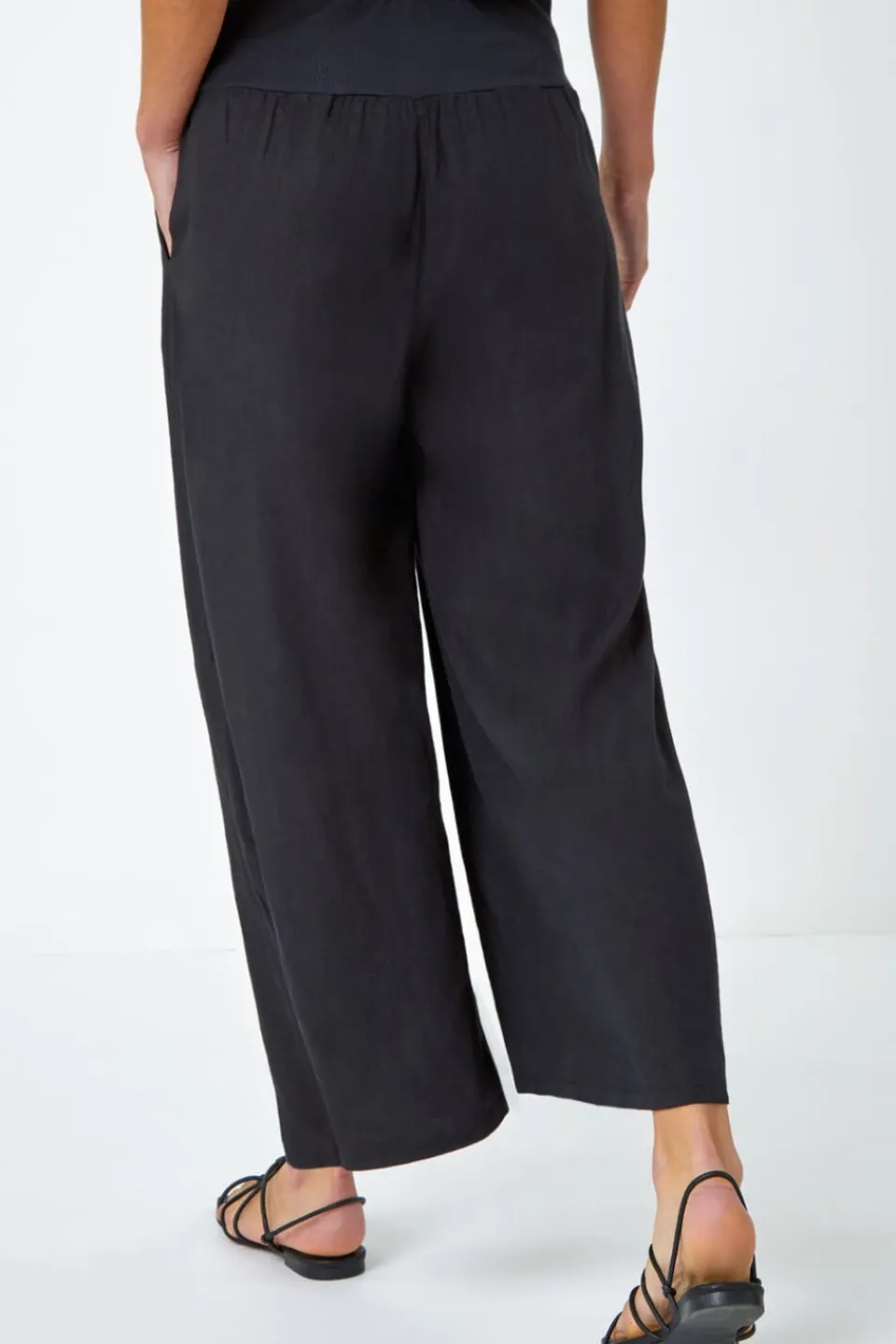 Trousers>Roman Linen Blend Stretch Waist Culottes Black