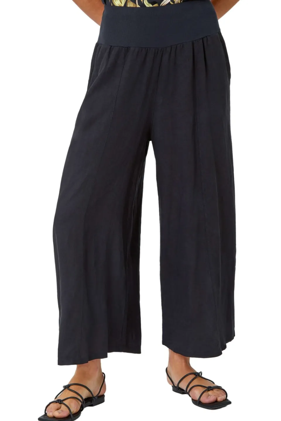 Trousers>Roman Linen Blend Stretch Waist Culottes Black