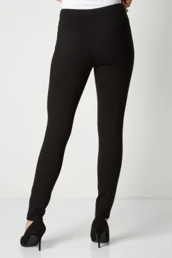 Trousers>Roman Black Long Leg Zip Detail Stretch Trouser
