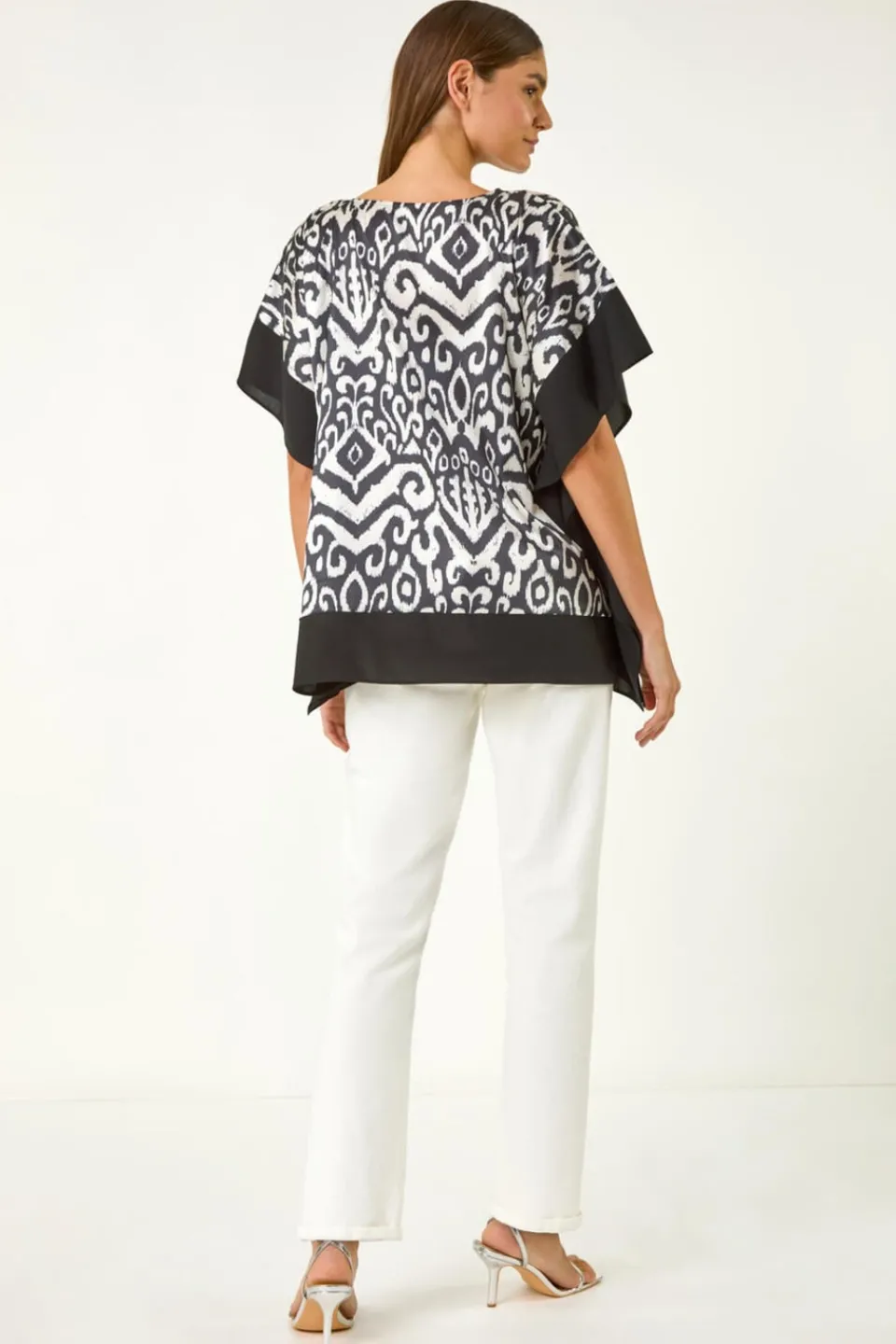 Tops>Roman Black Mono Printed Tunic Top