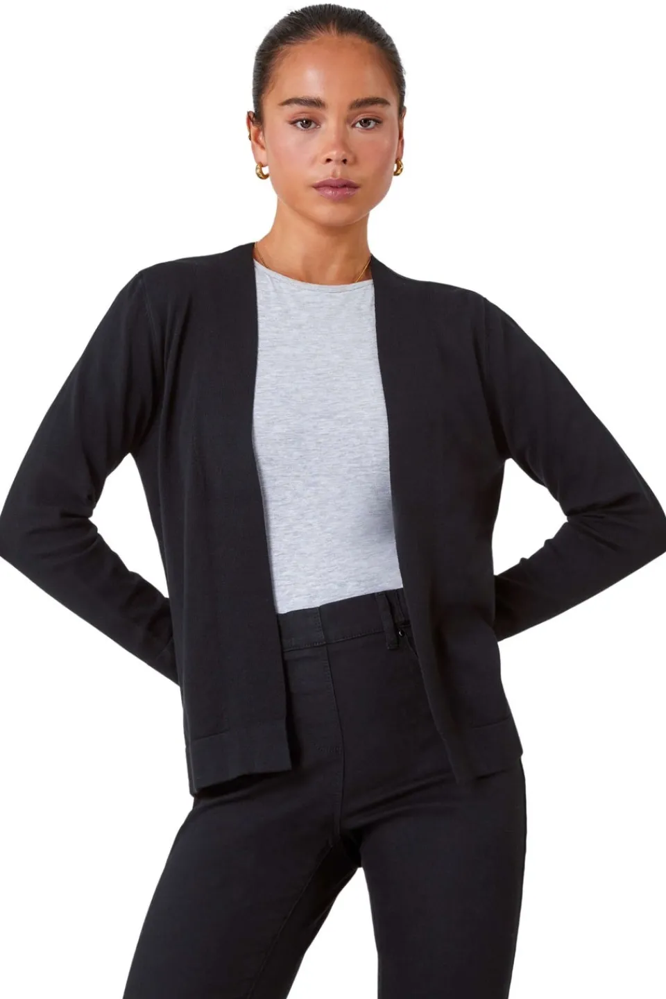 Tops>Roman Petite Plain Stretch Cardigan Black