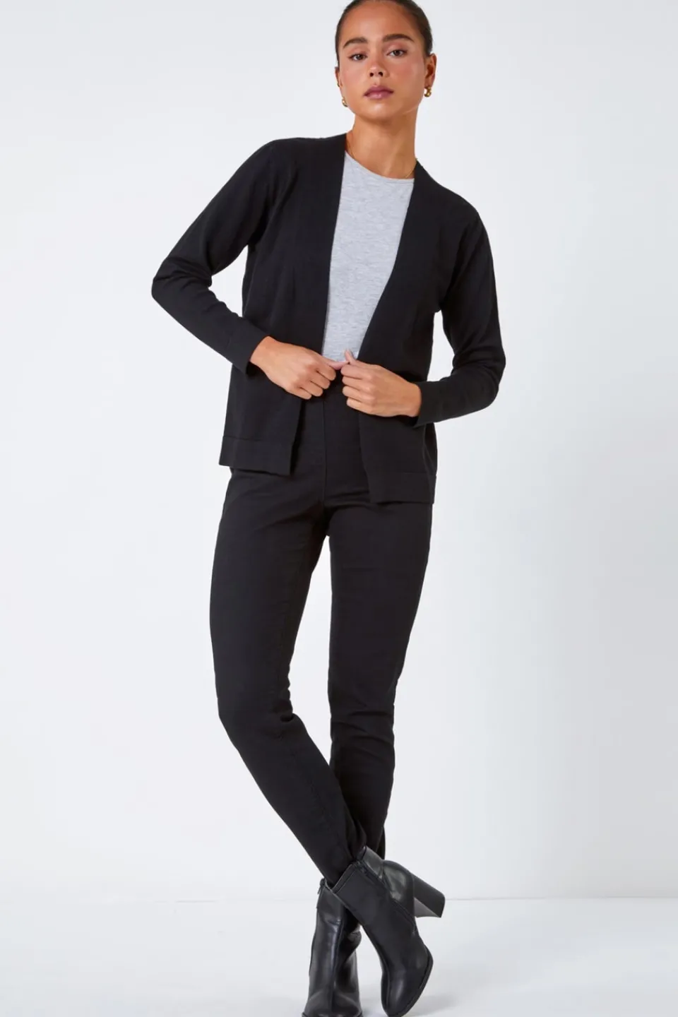 Tops>Roman Petite Plain Stretch Cardigan Black
