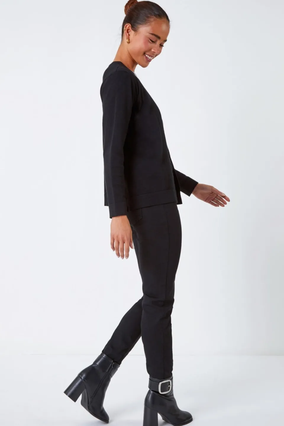 Tops>Roman Petite Plain Stretch Cardigan Black