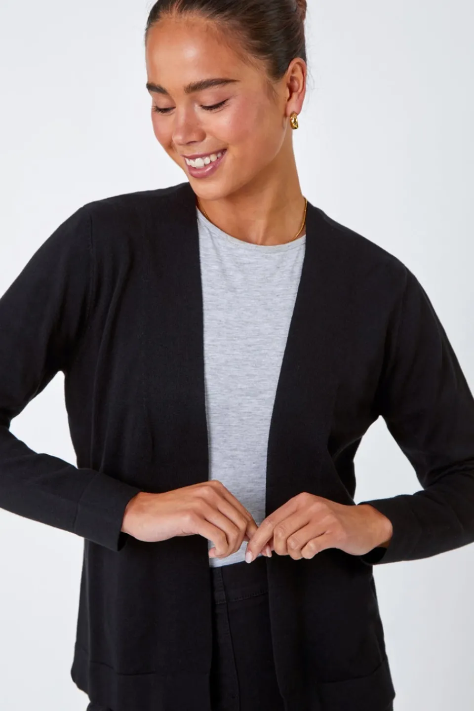 Tops>Roman Petite Plain Stretch Cardigan Black