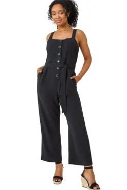 Jumpsuits & Playsuits>Roman Black Petite Sleeveless Linen Blend Jumpsuit