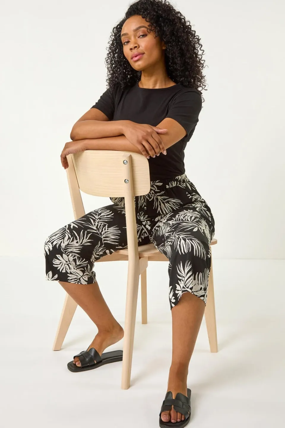Trousers>Roman Black Petite Tropical Cropped Trouser